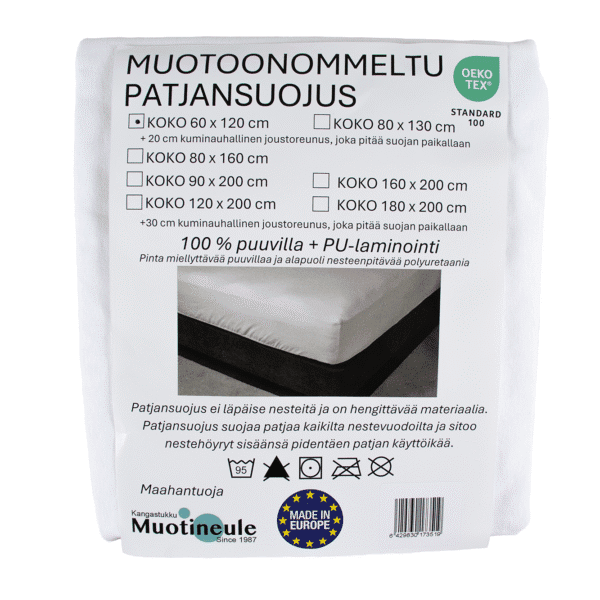 Muotoonommeltu patjansuojus 60x120cm