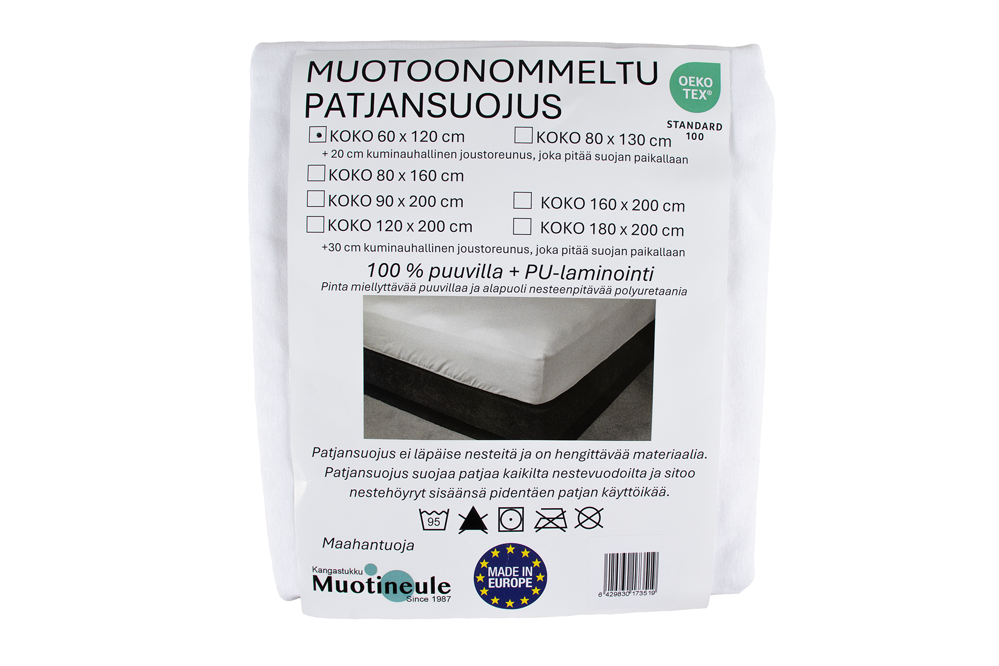 Muotoonommeltu patjansuojus 60x120cm