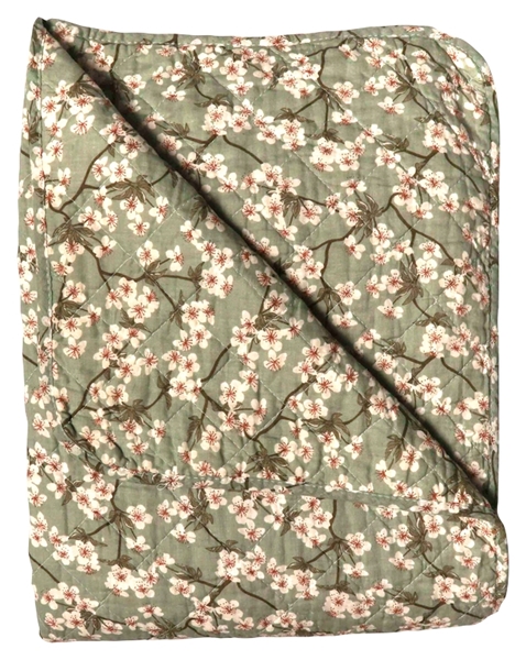 Tikattu torkkupeitto 140x180cm Pikkukukat - vihreä