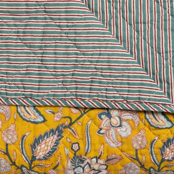 Tikattu torkkupeitto 140x180cm Iso kukka - keltainen